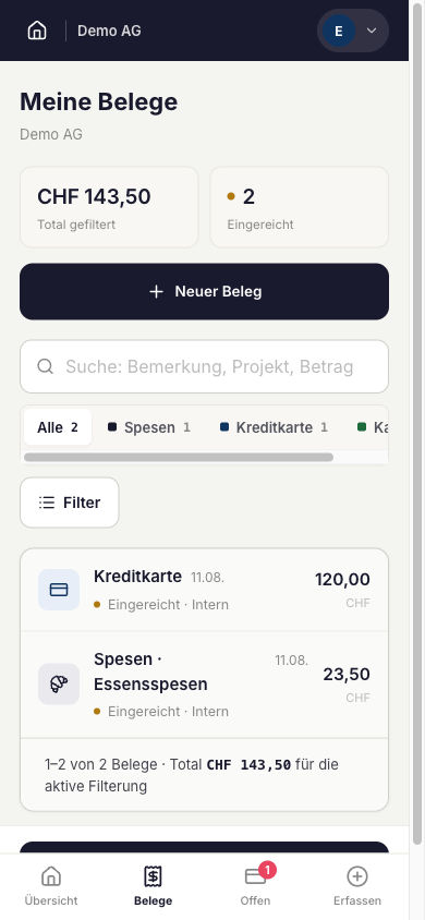 Screenshot von Meine Belege