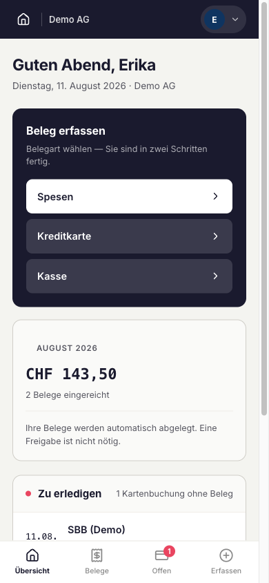 Screenshot der Spesli-Übersicht
